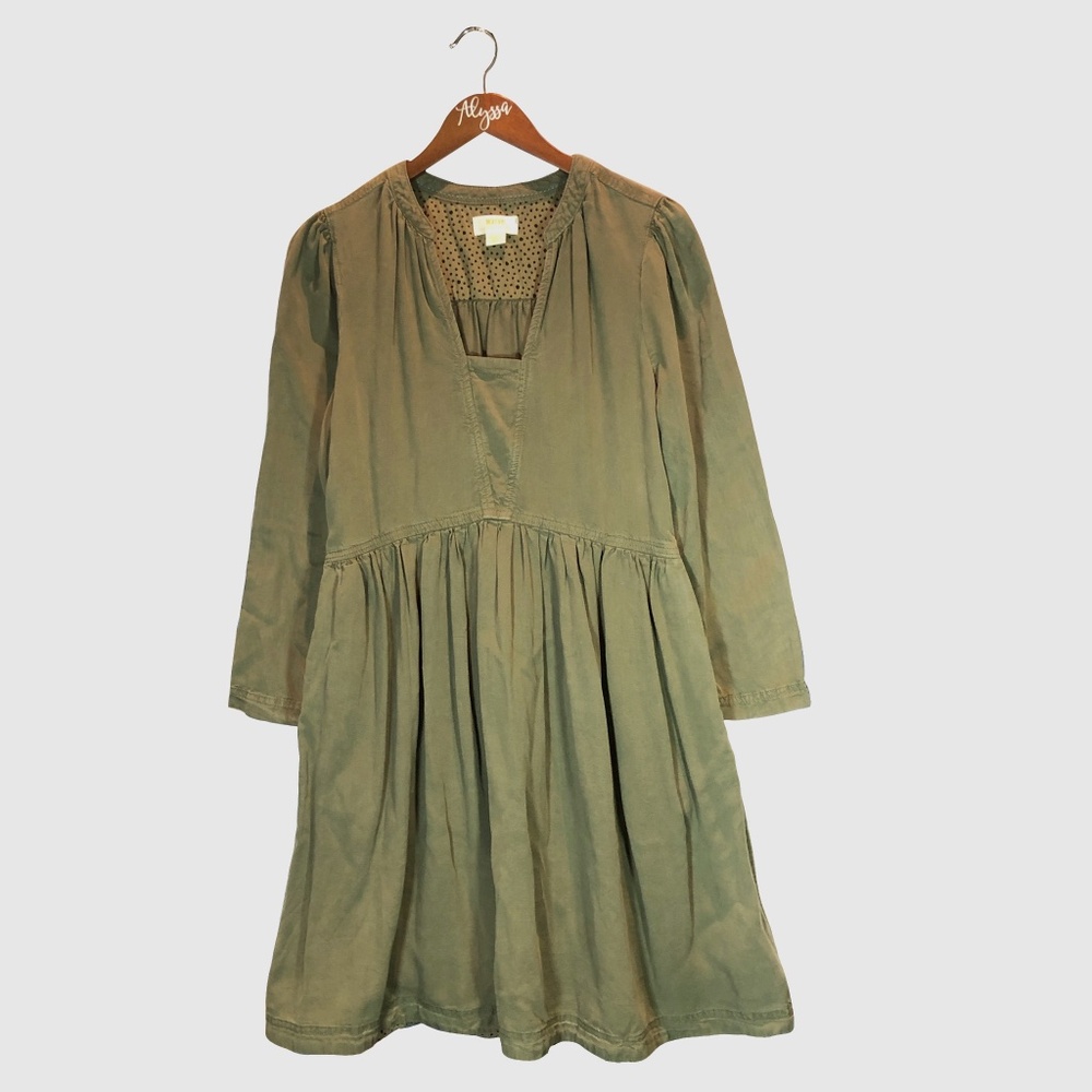 Maeve by Anthropologie Long Sleeve Olive Green Dress
